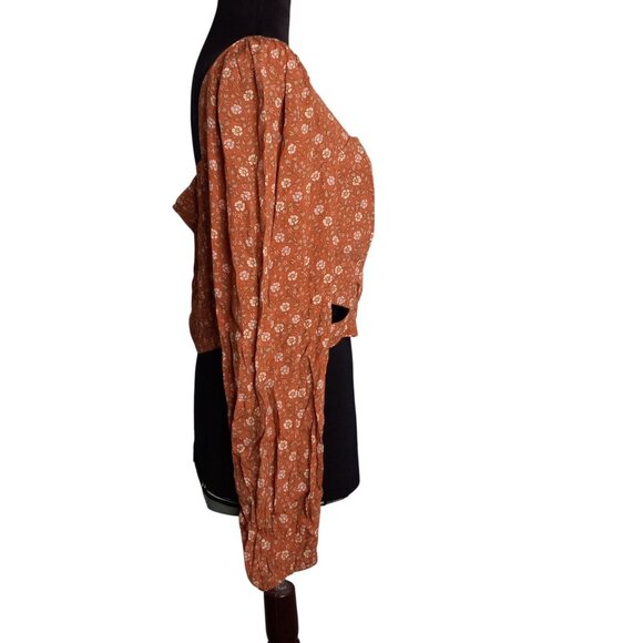 Elodie Size XL Blouse Womens Floral Long Sleeve Boho Rayon Crop Top Smocked - Picture 5 of 10